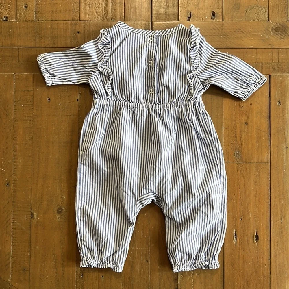Janie and jack blue and white striped ruffled romper